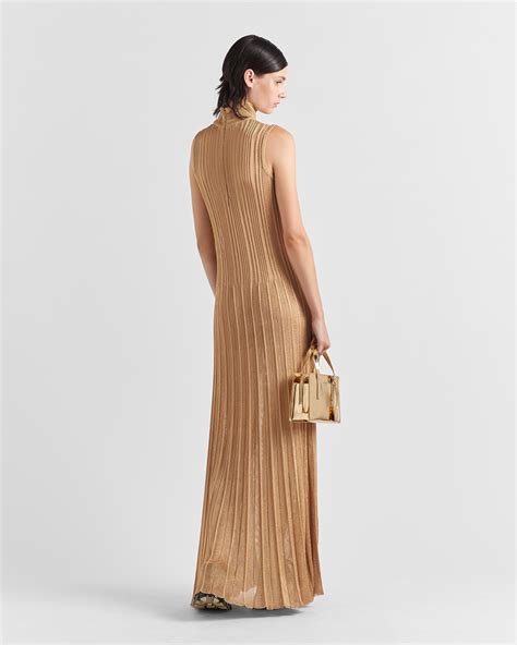 Gold Long Turtleneck Lamé Dress 